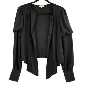 Leith Black Pintuck Long Sleeve Drape Front Blouse Size S Top Made In India